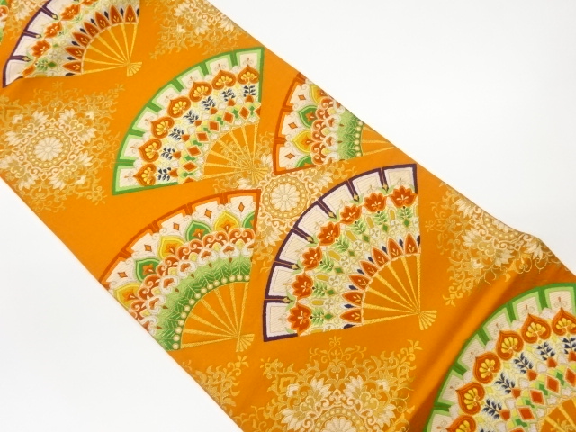 JAPANESE KIMONO / VINTAGE FUKURO OBI / WOVEN FLOWER CREST & FOLDING FAN PATTERN